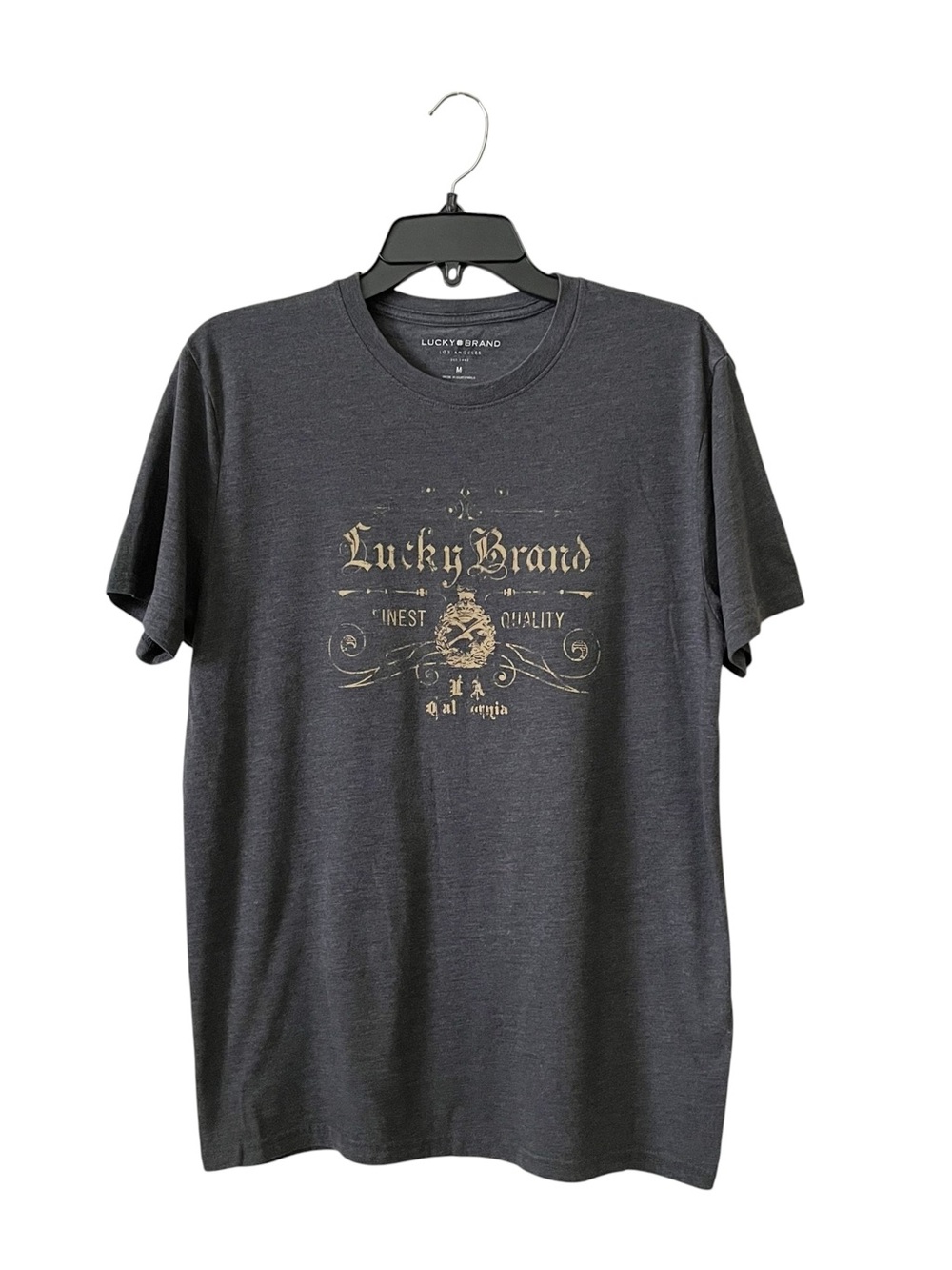 Lucky Brand Graphic Tee Men's Size M Charcoal Gray Short Sleeves Soft Stretch